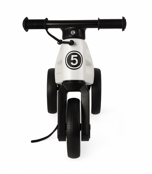Bicicleta sin pedales 2 en 1, 18+ meses, neumáticos y puños de goma, 4 niveles de ajuste de altura, Funny Wheels Rider SuperSport White Limited
