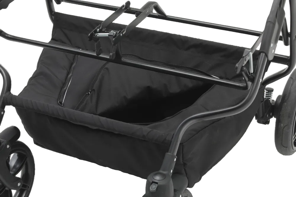 Cadru negru carucior pentru gemeni Nativo Gemini 3 in 1, latime 87 cm, reversibil, roti gonflabile