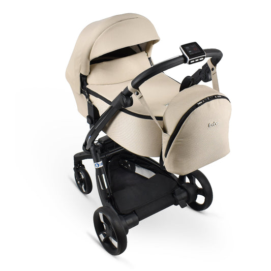 Carucior electric 2 in 1 Ibebe iSTOP & DRiVE FOLLOW ME Textil Bej (IS109) cu leganare automata max. 22 Kg