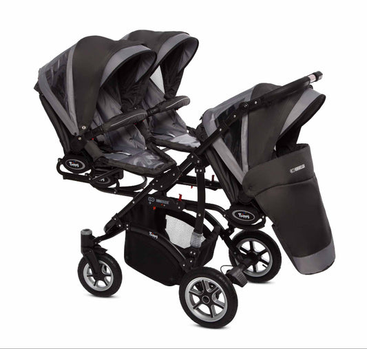 Carucior pentru tripleti BabyActive Trippy Premium (TR-09) 3 in 1 Silver