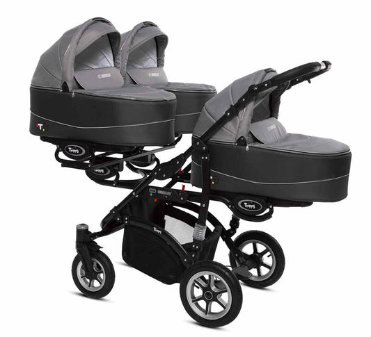 Carucior pentru tripleti BabyActive Trippy Premium (TR-09) 3 in 1 Silver
