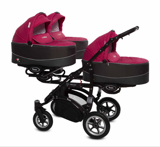Carucior pentru tripleti BabyActive Trippy Premium (TR-10) 3 in 1 Amarant