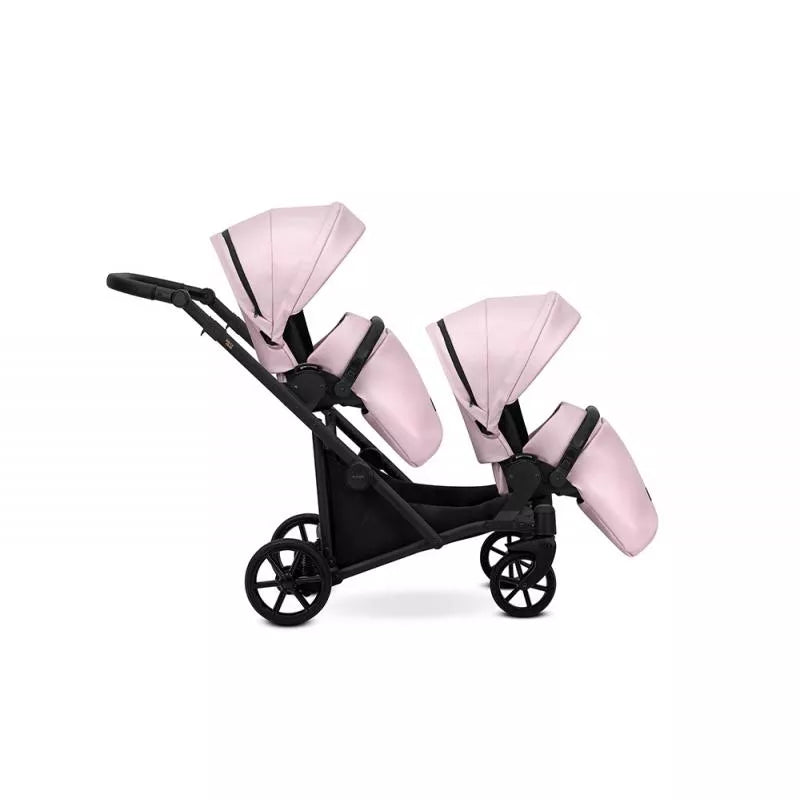 Cochecito gemelar Kunert Brav Duo 2 en 1, cuero ecológico, Rosa Bebé/chasis Negro