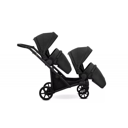 Cochecito para gemelos Kunert Brav Duo 2 en 1, piel sintética, Negro/chasis Negro