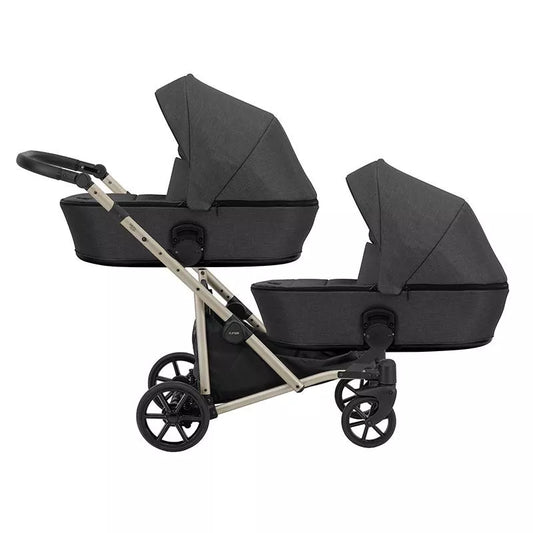 Cochecito gemelar Kunert Brav Duo 2 en 1 Grafito/chasis Champagne