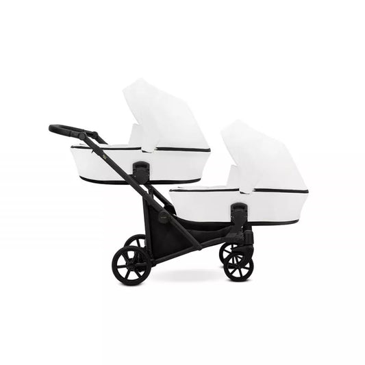 Cochecito gemelar Kunert Brav Duo 2 en 1, cuero ecológico, Blanco/chasis Negro