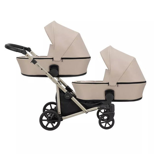 Cochecito para gemelos Kunert Brav Duo 2 en 1 Crema/chasis Champagne