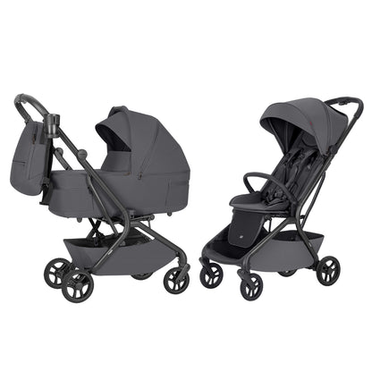 Cochecito 2 en 1 Carrello Magia 2.0 CRL-6655 Elm Grey, compacto, tamaño equipaje de mano, máx. 22 Kg, adaptadores para silla de coche