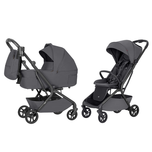 Cochecito 2 en 1 Carrello Magia 2.0 CRL-6655 Elm Grey, compacto, tamaño equipaje de mano, máx. 22 Kg, adaptadores para silla de coche