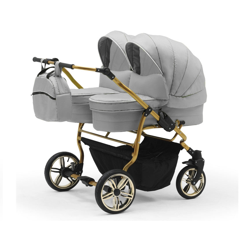 Carucior pentru gemeni Nativo Gemini 3 in 1 Gri Deschis/Gold latime 87 cm reversibil carucior-gemeni