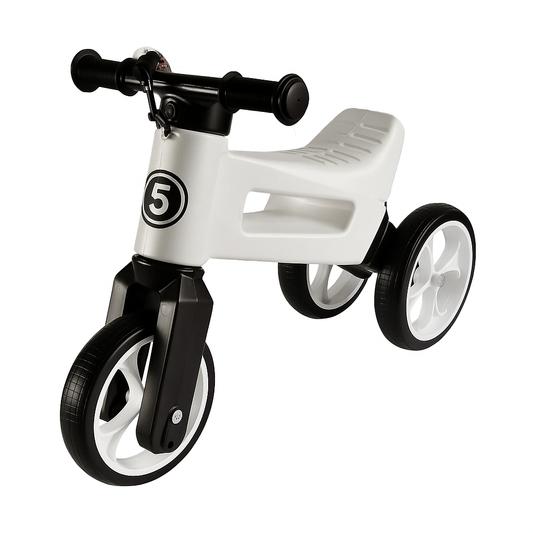 Bicicleta sin pedales 2 en 1, 18+ meses, neumáticos y puños de goma, 4 niveles de ajuste de altura, Funny Wheels Rider SuperSport White Limited
