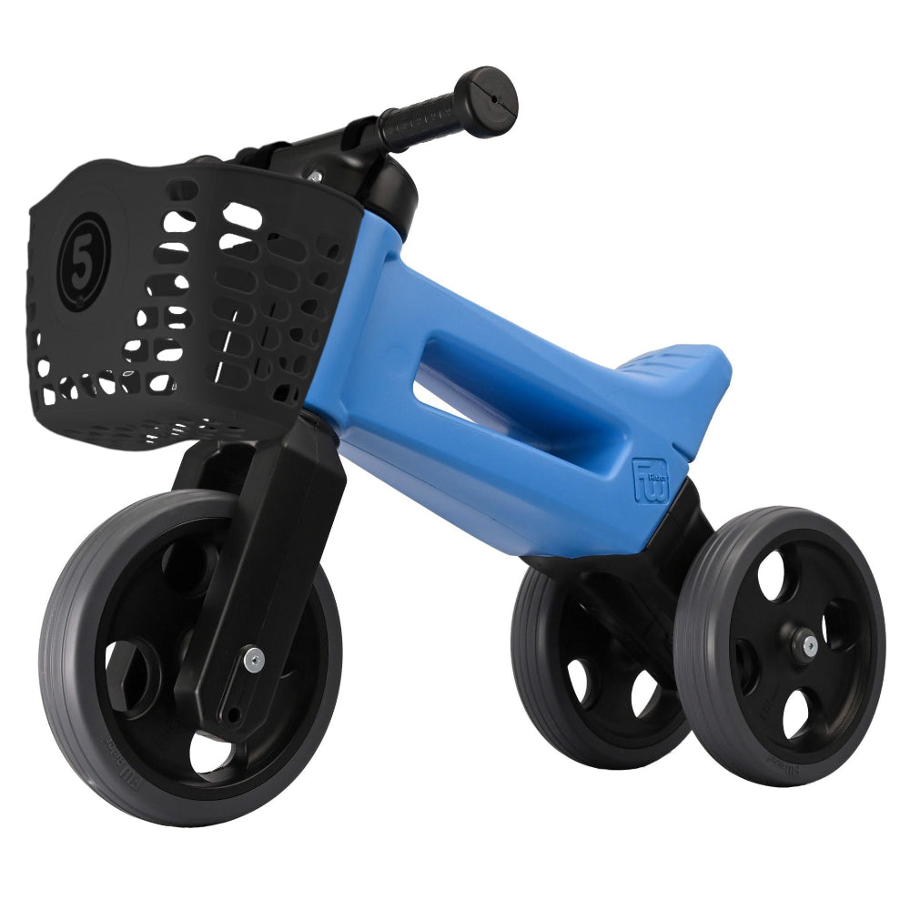 Bicicleta fara pedale Funny Wheels Rider Sport Blue/Black, cu cosulet pentru ghidon