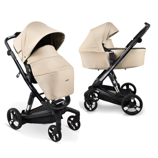 Carucior electric 2 in 1 Ibebe iSTOP & DRiVE FOLLOW ME Textil Bej (IS109) cu leganare automata max. 22 Kg