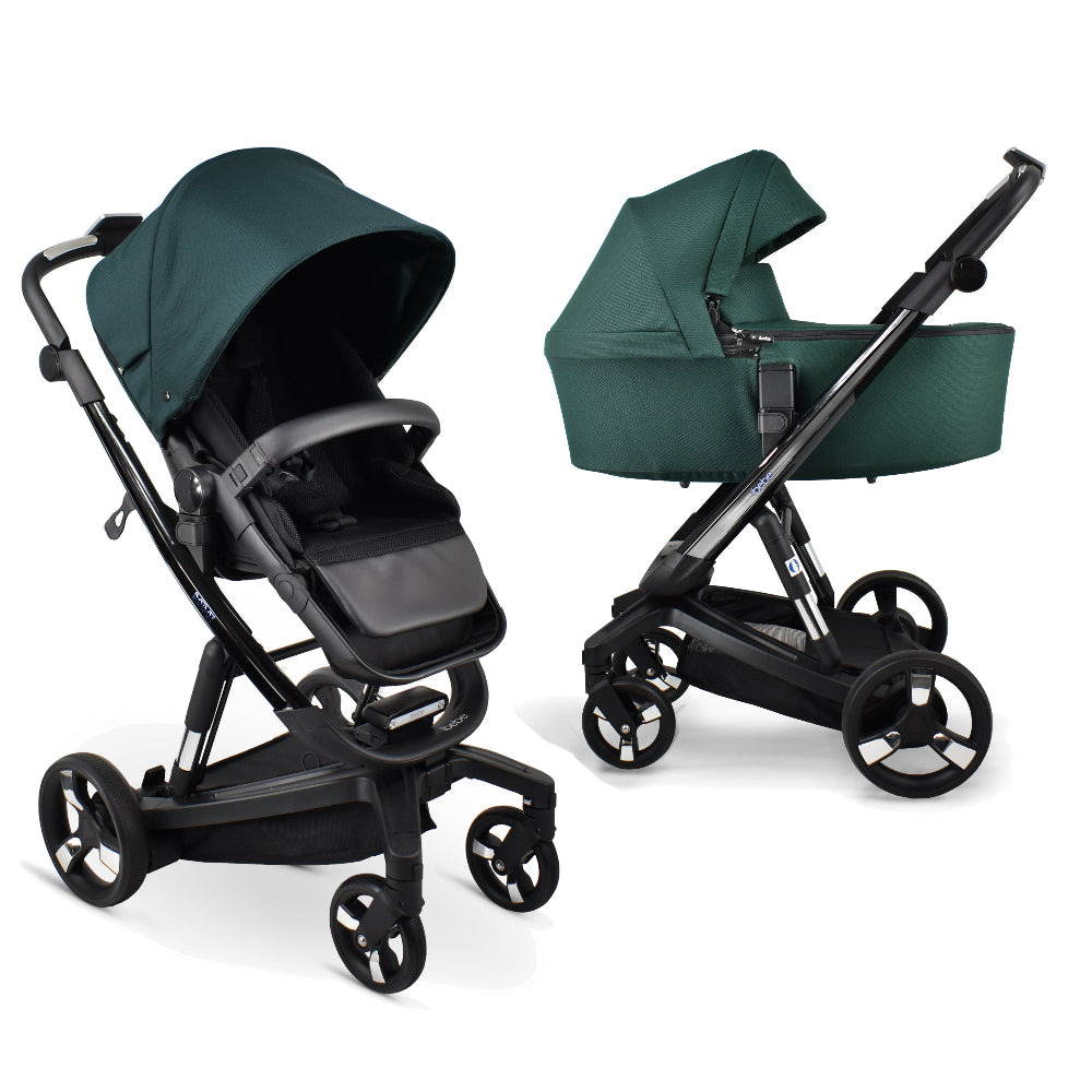 Carucior electric 2 in 1 Ibebe iSTOP & DRiVE FOLLOW ME Textil Verde (ISD106), cu leganare automata, max. 22 Kg