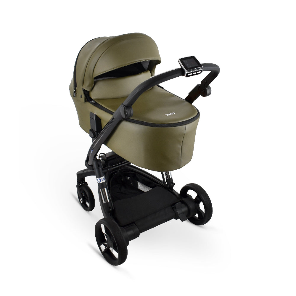 Carucior electric Ibebe iSTOP & DRiVE 2 in 1 Piele ecologica Kaki (ISD38) Cybex Platinum e-Priam