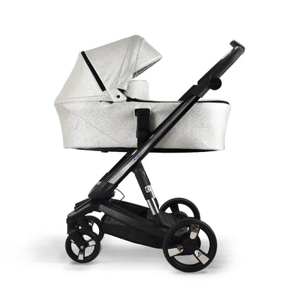 Carucior electric Ibebe iSTOP & DRiVE 2 in 1 Piele ecologica Silver Shine Eco (ISDSilverShineEco)