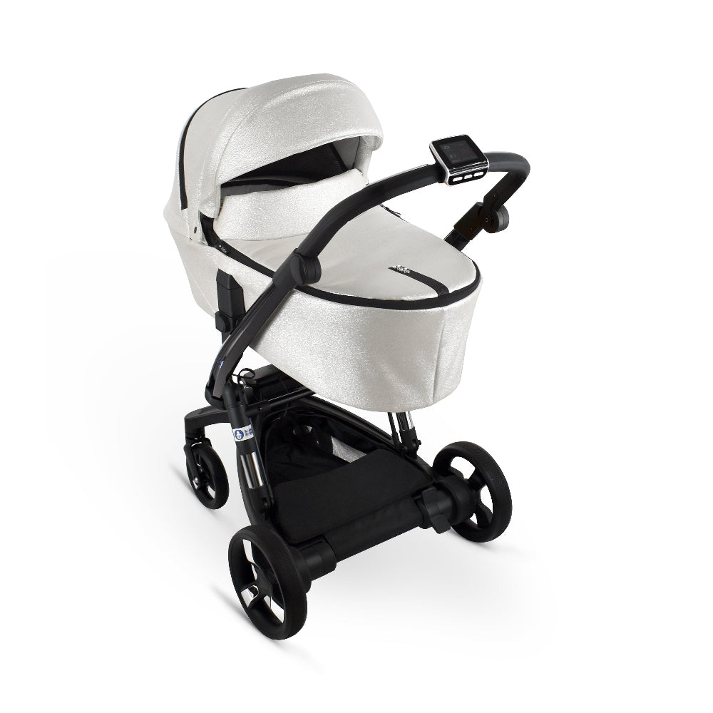 Carucior electric Ibebe iSTOP & DRiVE 2 in 1 Piele ecologica Silver Shine Eco (ISDSilverShineEco) Cybex Platinum e-Priam