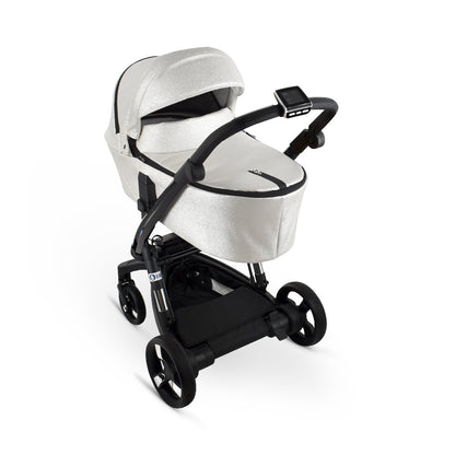 Carucior electric Ibebe iSTOP & DRiVE 2 in 1 Piele ecologica Silver Shine Eco (ISDSilverShineEco) Cybex Platinum e-Priam