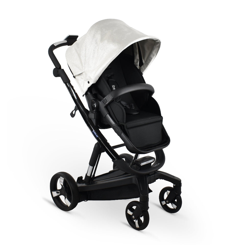 Carucior electric Ibebe iSTOP & DRiVE 2 in 1 Piele ecologica Silver Shine Eco (ISDSilverShineEco) Cybex Platinum e-Priam
