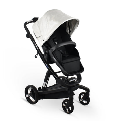 Carucior electric Ibebe iSTOP & DRiVE 2 in 1 Piele ecologica Silver Shine Eco (ISDSilverShineEco) Cybex Platinum e-Priam