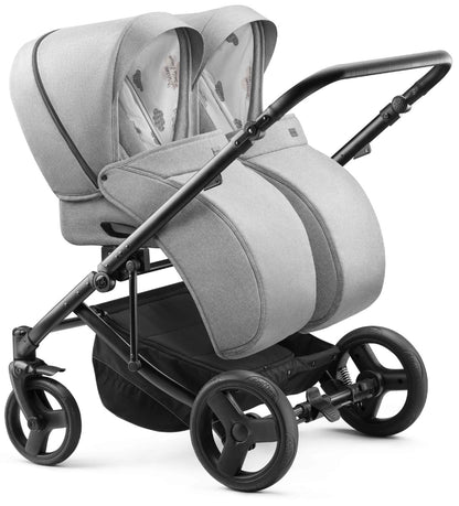 Carucior pentru gemeni 2 in 1 Jedo Duo Bej, side-by-side, reversibil, cadru de aluminiu, latime 80 cm