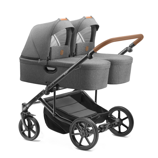 Carucior pentru gemeni 2 in 1 Jedo Duo Gri, reversibil, cadru de aluminiu, latime 80 cm