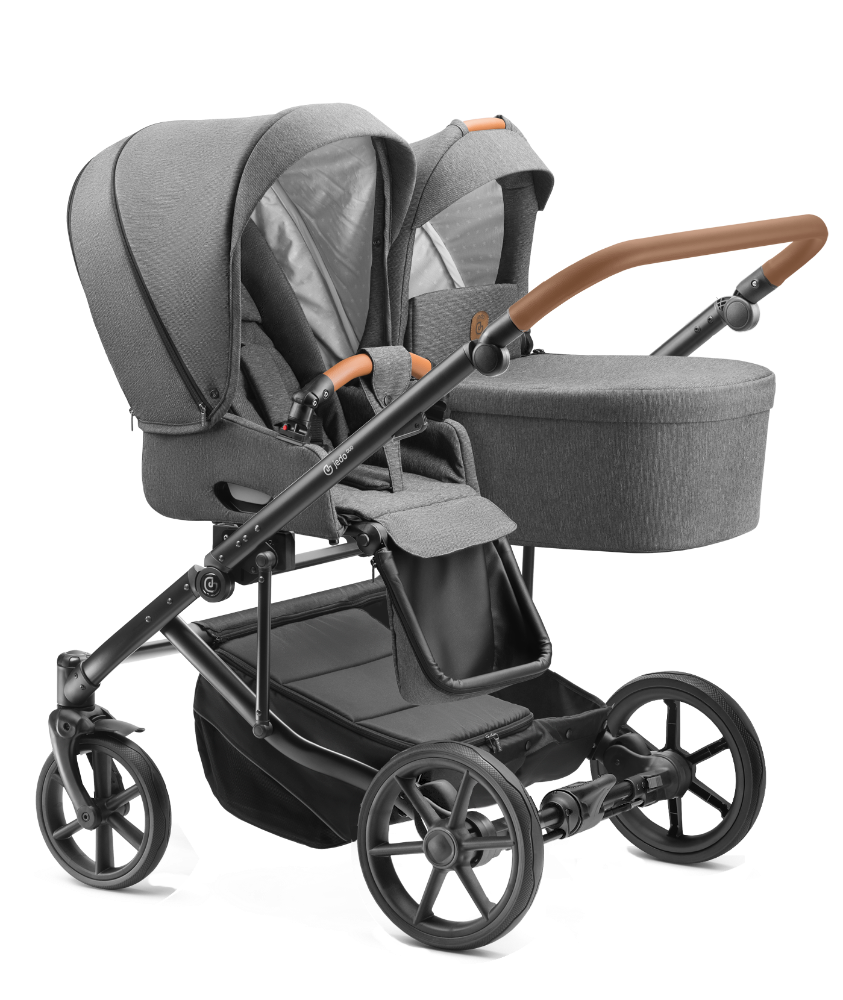 Carucior pentru gemeni 2 in 1 Jedo Duo Gri, reversibil, cadru de aluminiu, latime 80 cm