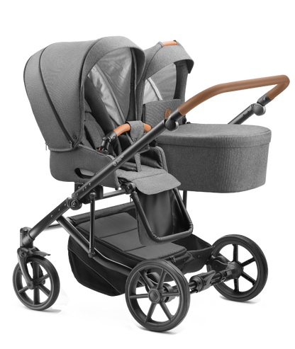 Carucior pentru gemeni 2 in 1 Jedo Duo Gri, reversibil, cadru de aluminiu, latime 80 cm