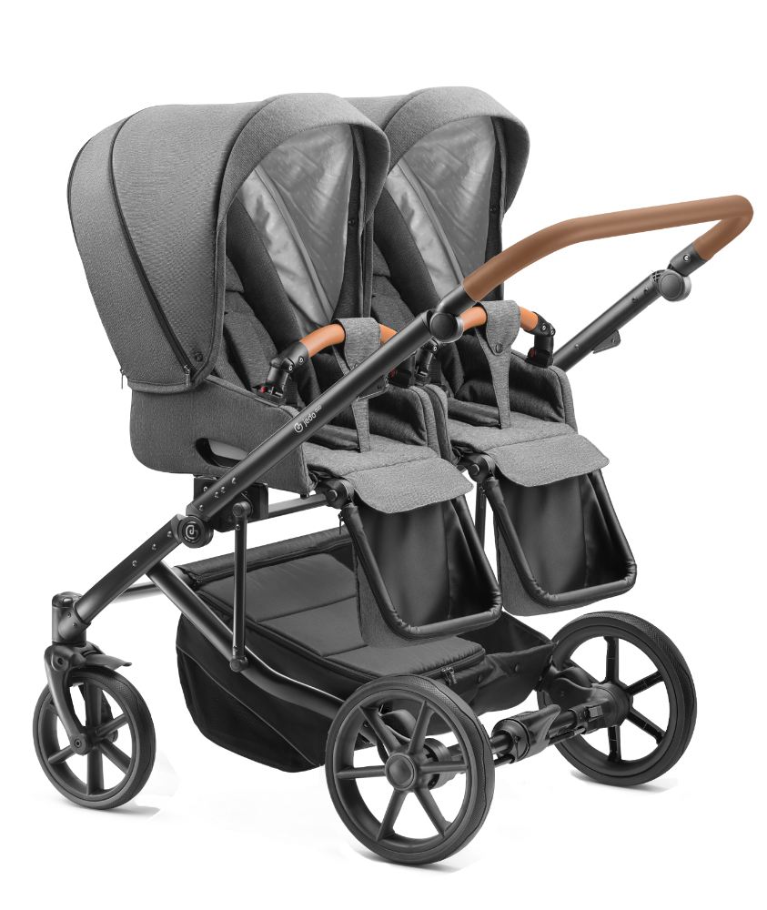 Carucior pentru gemeni 2 in 1 Jedo Duo Gri, reversibil, cadru de aluminiu, latime 80 cm