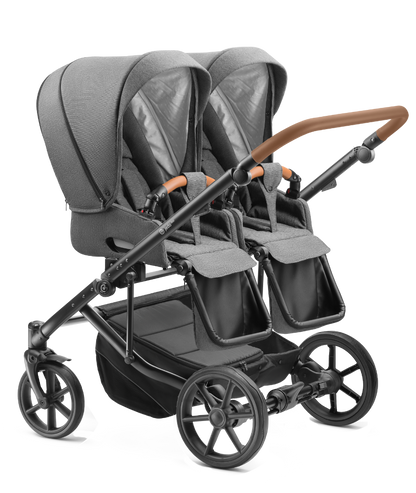 Carucior pentru gemeni 2 in 1 Jedo Duo Gri, reversibil, cadru de aluminiu, latime 80 cm