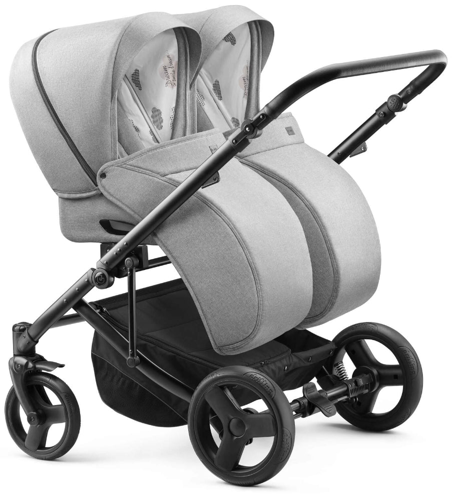 Carucior pentru gemeni Jedo Duo Standard 2 in 1 Gri/Cognac 2 in 1 reversibil cadru de aluminiu latime 80 cm