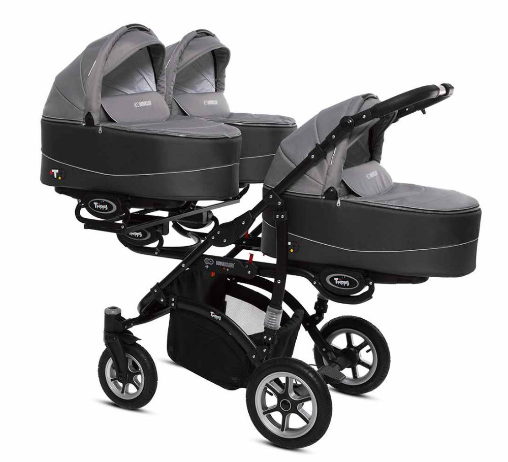 Carucior pentru tripleti BabyActive Trippy Premium (TR-09) 3 in 1 Silver