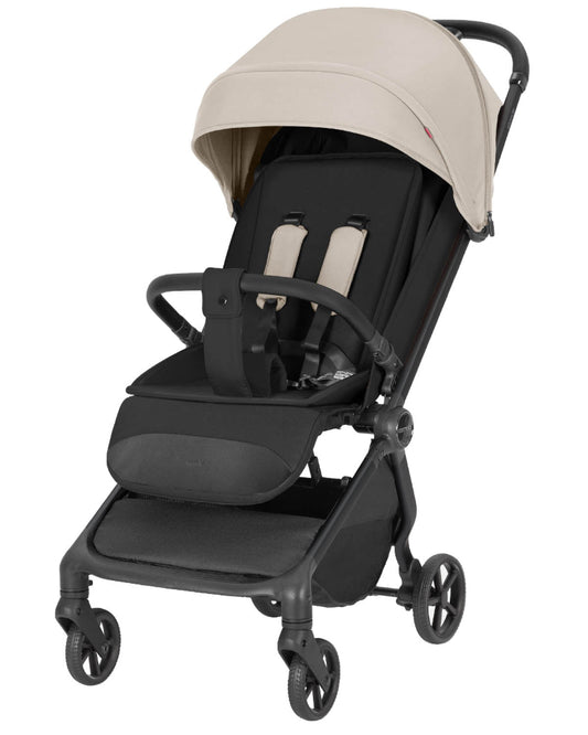 Carucior sport compact Carrello Atom S 2.0 Ceramic Beige CRL-5526, bagaj de mana in avion, roti de cauciuc, pliere automata, max. 22 kg, protectie SPF 50/UPF 50+