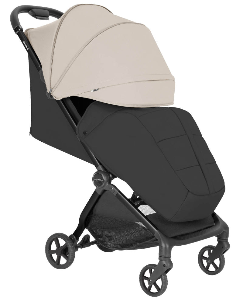 Carucior sport compact Carrello Atom S 2.0 Ceramic Beige CRL-5526, bagaj de mana in avion, roti de cauciuc, pliere automata, max. 22 kg, protectie SPF 50/UPF 50+