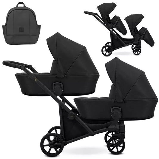 Cochecito gemelar Kunert Brav Duo 2 en 1 Negro/chasis Negro