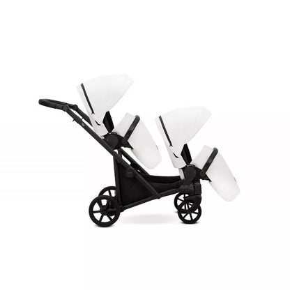 Cochecito gemelar Kunert Brav Duo 2 en 1, cuero ecológico, Blanco/chasis Negro