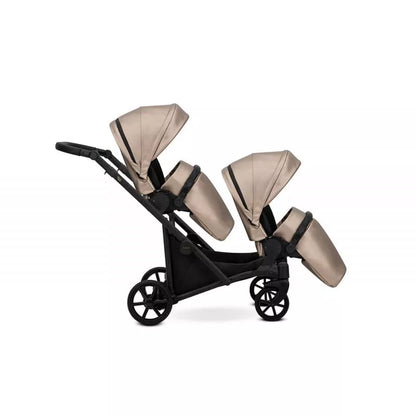 Cochecito gemelar Kunert Brav Duo 2 en 1, cuero ecológico, Capuchino/estructura Negra