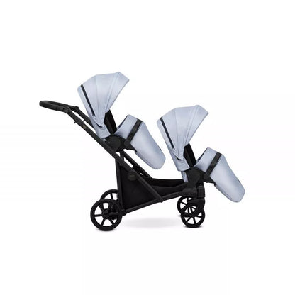 Cochecito para gemelos Kunert Brav Duo 2 en 1, piel sintética, Baby Blue/chasis Negro