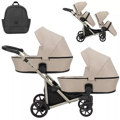 Cochecito para gemelos Kunert Brav Duo 2 en 1 Crema/chasis Champagne