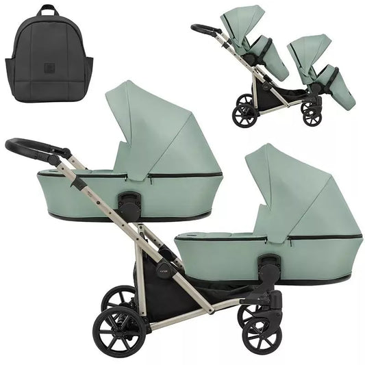 Cochecito gemelar Kunert Brav Duo 2 en 1 Menta/Chasis Champagne