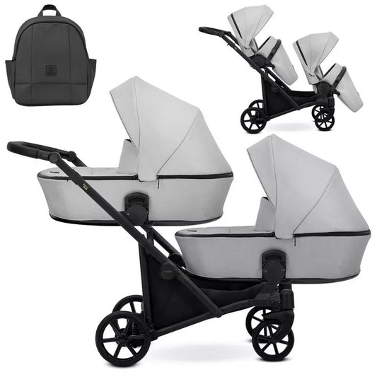Cochecito gemelar Kunert Brav Duo 2 en 1 Gris/chasis Negro