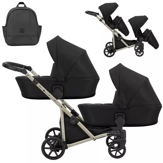 Cochecito gemelar Kunert Brav Duo 2 en 1 Negro/estructura Champagne