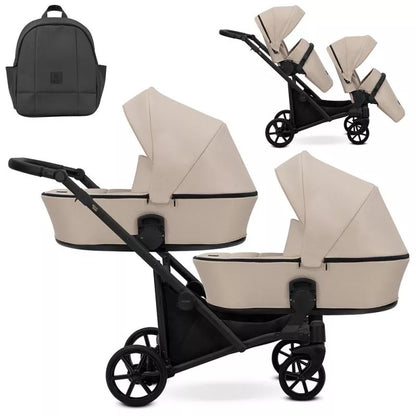 Cochecito para gemelos Kunert Brav Duo 2 en 1 Crema/chasis Negro