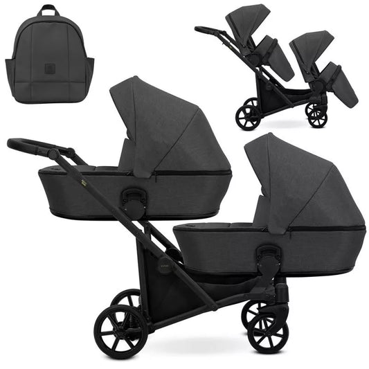 Cochecito gemelar Kunert Brav Duo 2 en 1 Grafito/chasis Negro