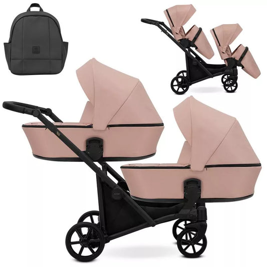 Cochecito gemelar Kunert Brav Duo 2 en 1 Rosa/chasis Negro