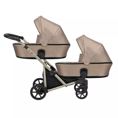 Cochecito gemelar Kunert Brav Duo 2 en 1, cuero ecológico, Capuchino/estructura Champaña