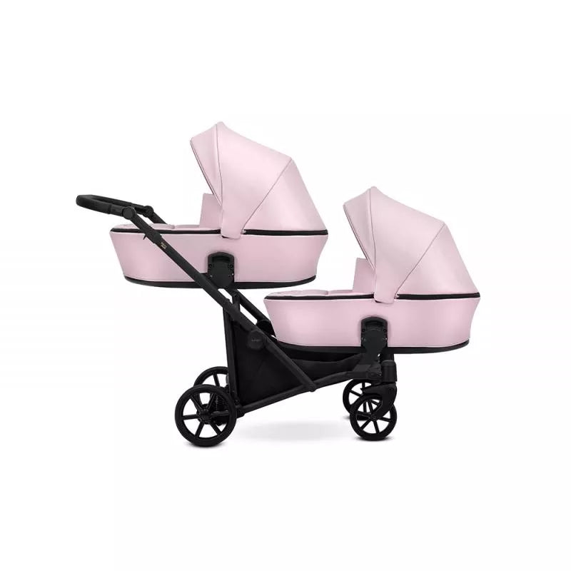 Cochecito gemelar Kunert Brav Duo 2 en 1, cuero ecológico, Rosa Bebé/chasis Negro