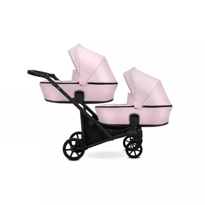 Cochecito gemelar Kunert Brav Duo 2 en 1, cuero ecológico, Rosa Bebé/chasis Negro