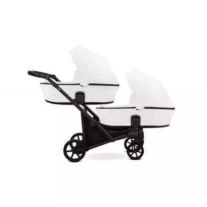 Cochecito gemelar Kunert Brav Duo 2 en 1, cuero ecológico, Blanco/chasis Negro