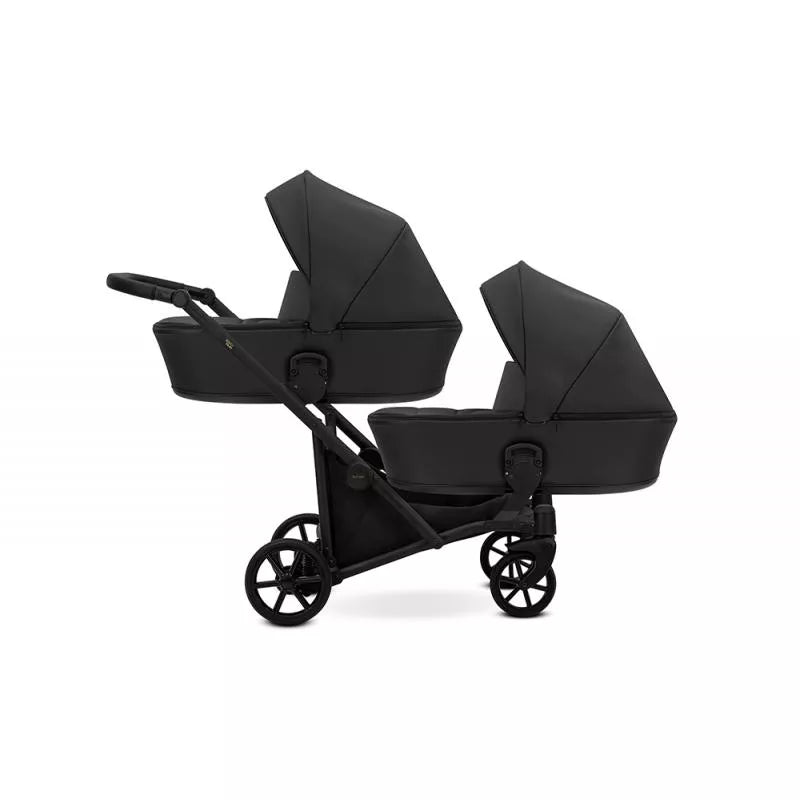 Cochecito para gemelos Kunert Brav Duo 2 en 1, piel sintética, Negro/chasis Negro
